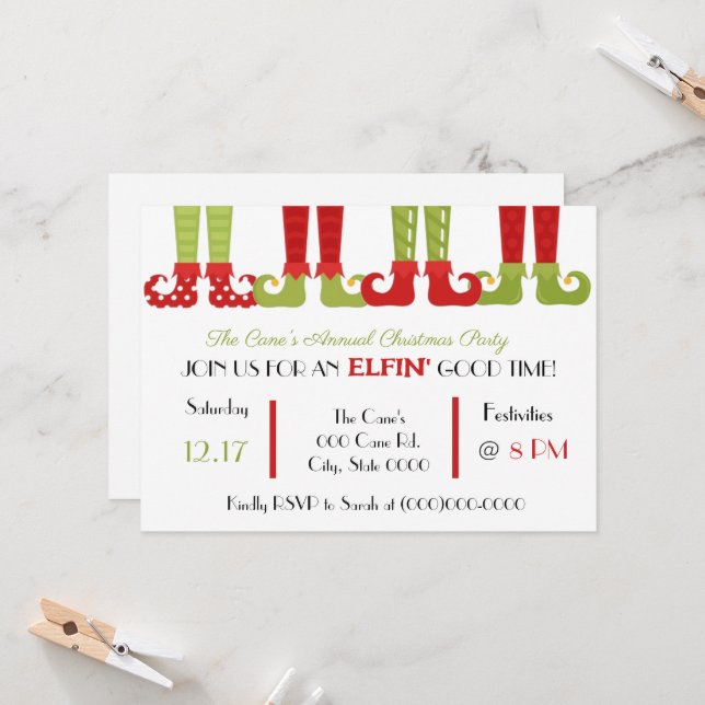 Elf Christmas Party Einladung (Vorderseite/Rückseite Beispiel)