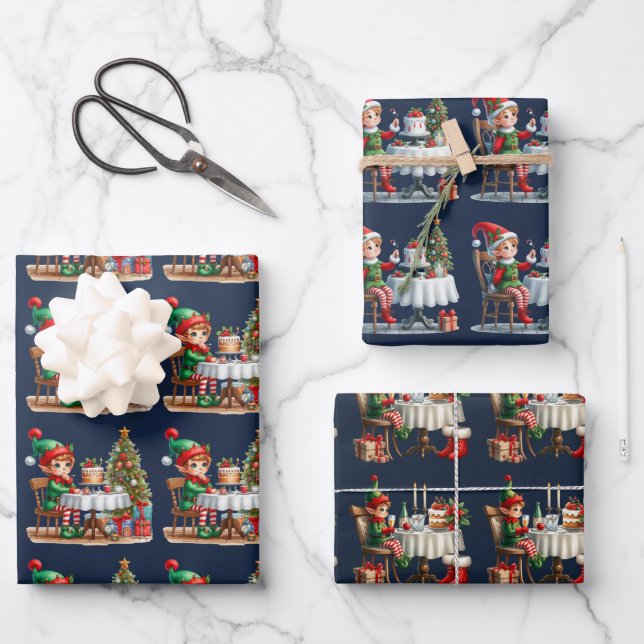 Elf Christmas Tee Party Kinder Geschenkpapier Set (Vorderseite)