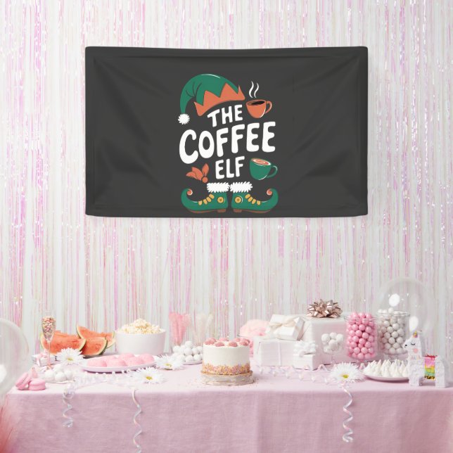Elf Coffee Funny Christmas Elf Coffeine Lover Banner (Party)