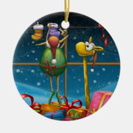 Elf, der herauf Strümpfe hängt Keramik Ornament