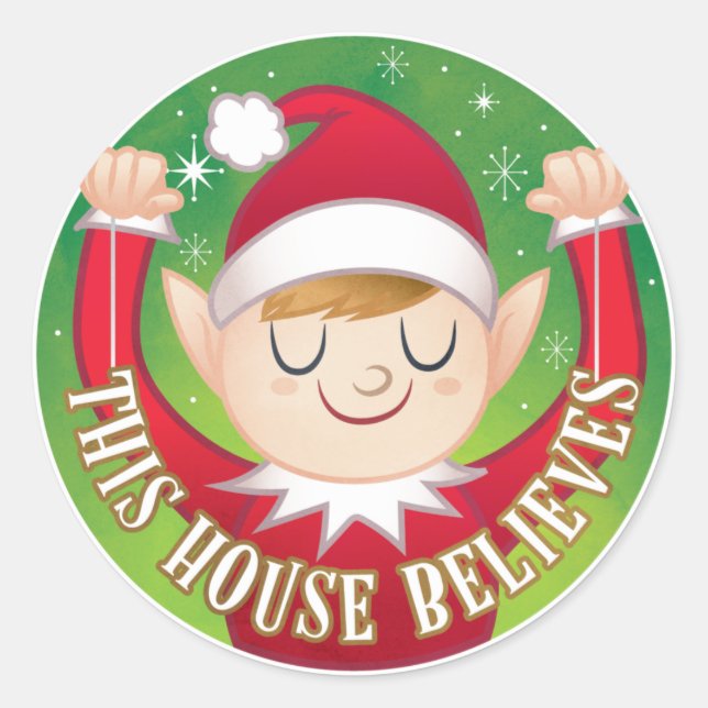 Elf Dieses Haus glaubt an den Weihnachtsumschlag Runder Aufkleber (Vorderseite)