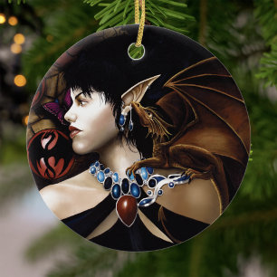 Elf Dragon Butterfly Fantasy Keramikornament