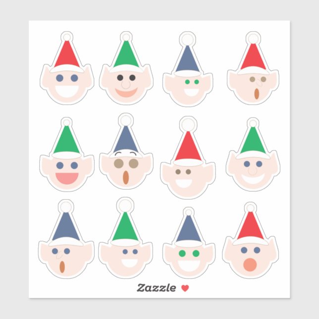 Elf (Elfen) Gesichter Spaß Cartoon Weihnachten Fei Aufkleber (Blatt)