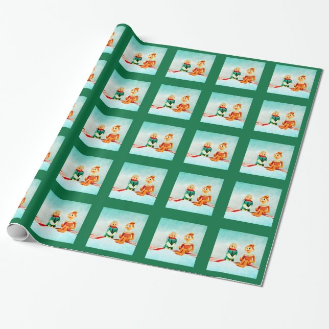 Elf Erstes Datum Grün Kariert Geschenkpapier (Ungerollt)
