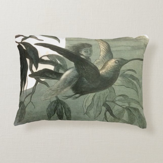 Elf Fairies Elves Moon Night Scene Bird Flying Dekokissen (Rückseite)