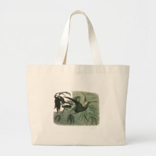 Elf Fairies Elves Moon Night Scene Bird Flying Jumbo Stoffbeutel