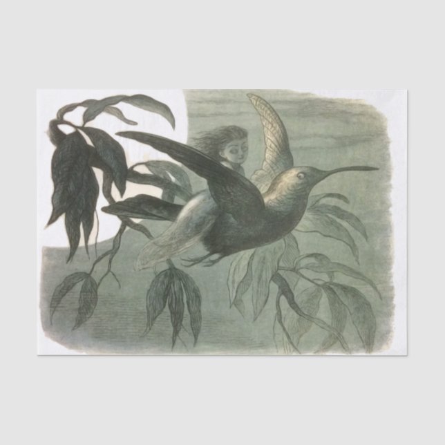 Elf Fairies Elves Moon Night Scene Bird Flying Seidenpapier (Vorderseite)