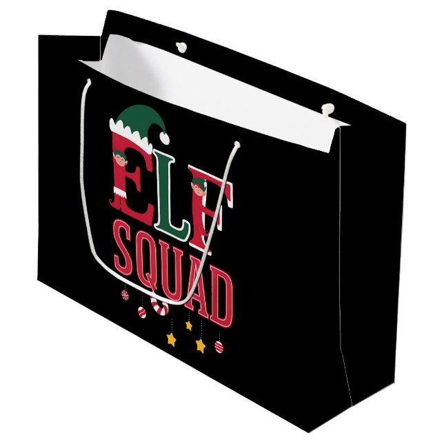 Elf Family Christmas Matching Pajamas Elf Squad Große Geschenktüte (Vorderseite Schrägansicht)