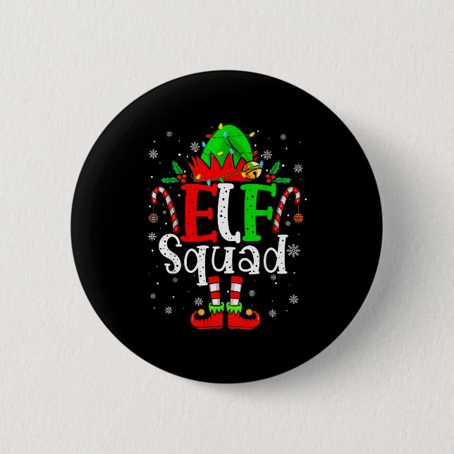 Elf Family Christmas Matching Pajamas Xmas Elf Squ Button (Vorderseite)