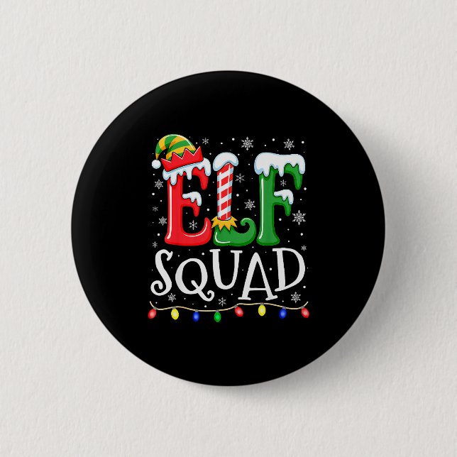 Elf Family Christmas Matching Pajamas Xmas Elf Squ Button (Vorderseite)