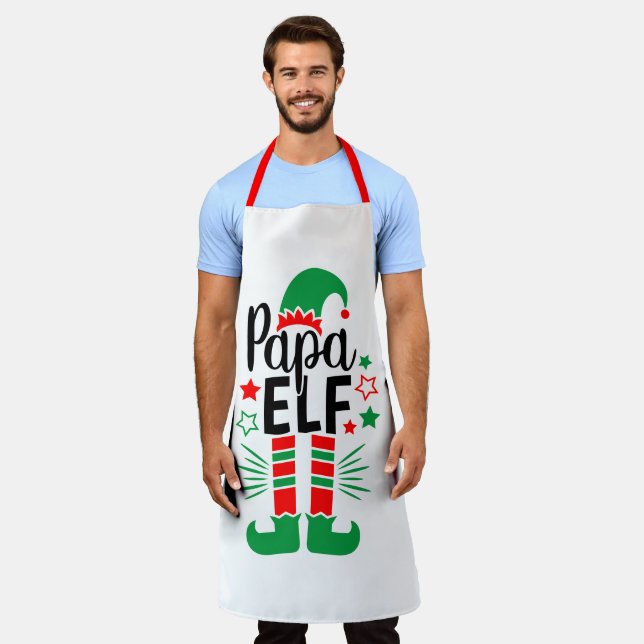 Elf Family Fun | Roter und grüner Papa Elf Schürze (Getragen)