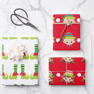 Elf Gesichter und Füße Weihnachtsjubelmuster Geschenkpapier Set