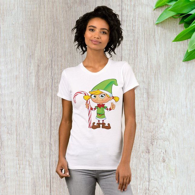 Elf Girl mit Candy Cane Womens T - Shirt (Von Creator hochgeladen)
