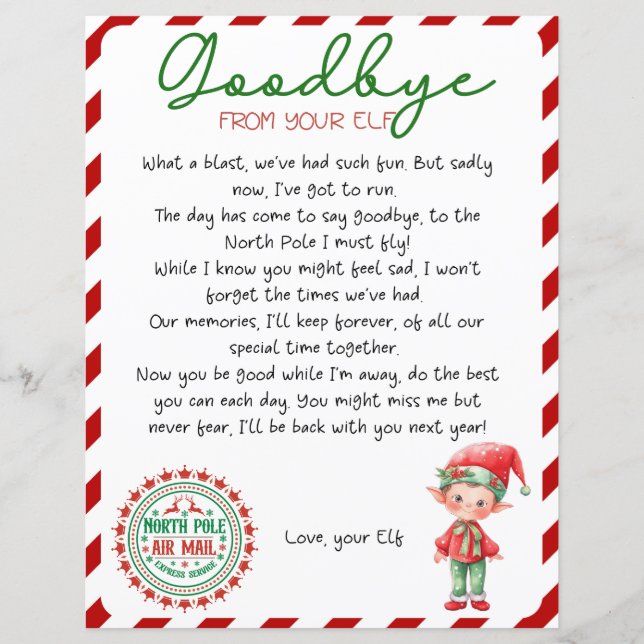 Elf Goodbye Letter, Elf Departure Letter (Vorderseite)