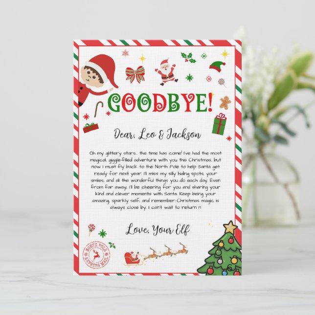 elf goodbye letter - elf return letter einladung (Stehend Vorderseite)