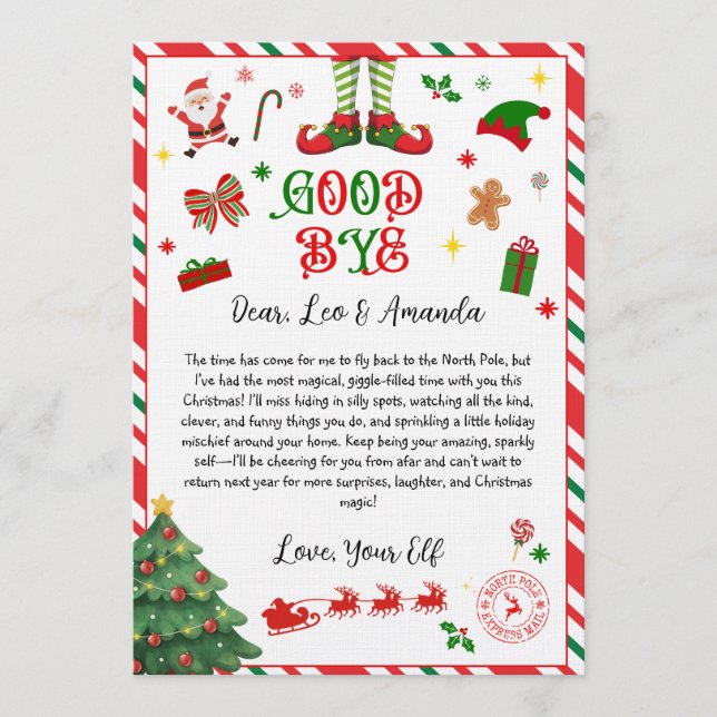 elf goodbye letter - elf return letter invitation (Devant)
