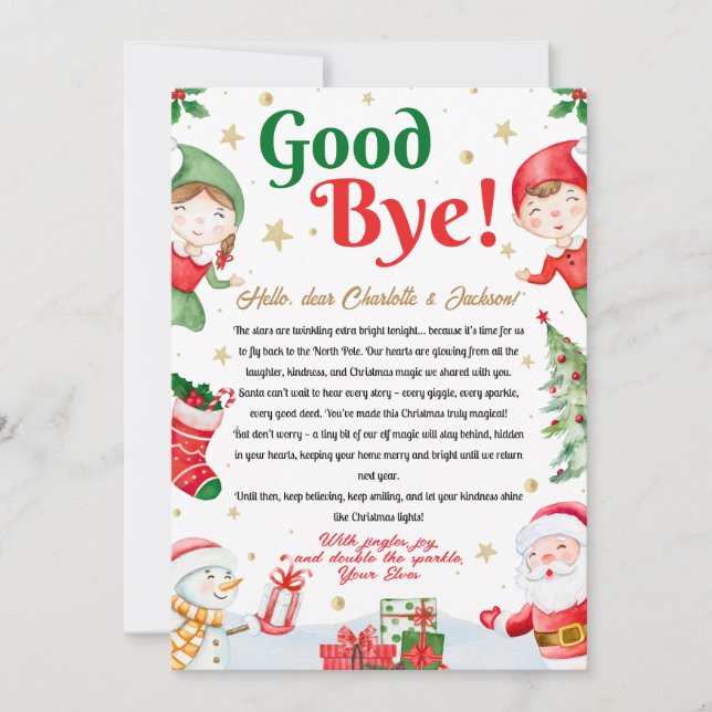 Elf Goodbye Letter Goodbye from Elf Christmas Einladung (Vorderseite)