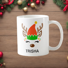 Elf Hat Reindeer Christmas Custom Name Holiday Kaffeetasse