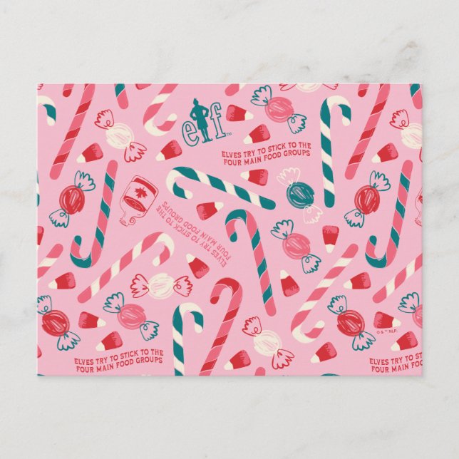Elf Holiday Candy Pattern Feiertagspostkarte (Vorderseite)