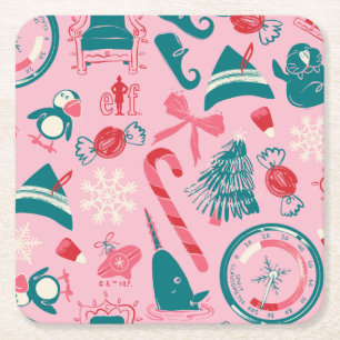 Elf Holiday Gerahmt Icon Muster Rechteckiger Pappuntersetzer