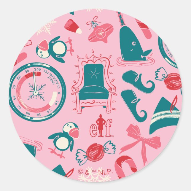 Elf Holiday Gerahmt Icon Muster Runder Aufkleber (Vorderseite)