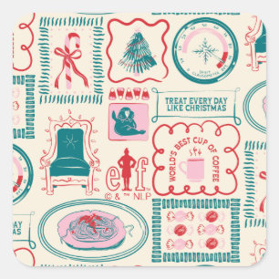 Elf Holiday Icon Muster Quadratischer Aufkleber