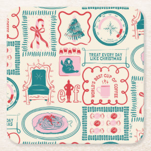Elf Holiday Icon Muster Rechteckiger Pappuntersetzer