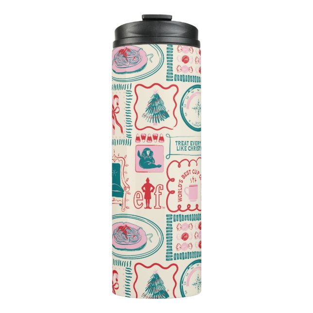 Elf Holiday Icon Muster Thermosbecher (Vorderseite)