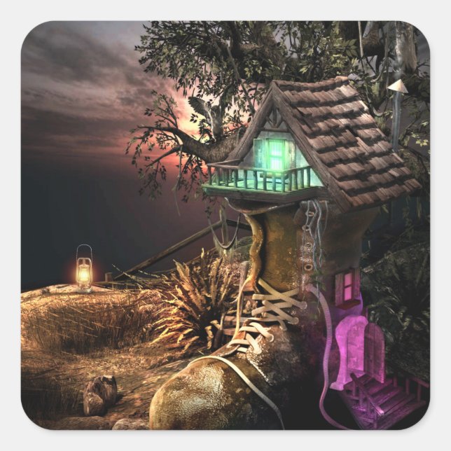 Elf House Quadratischer Aufkleber (Vorderseite)