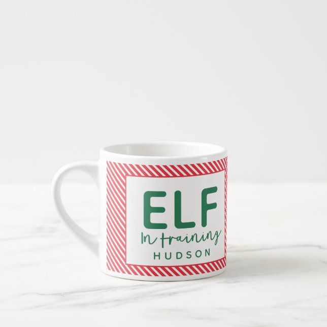 Elf in der Ausbildung von rot, grün und weiß Weihn Espressotasse (Links)