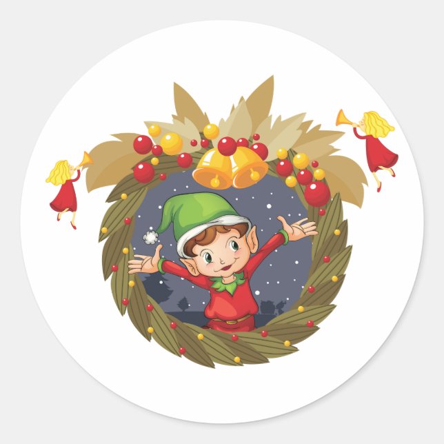 Elf in einem Weihnachtskreidekleber Runder Aufkleber (Vorderseite)