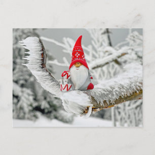 Elf in Ice Storm mit Present und Red Hat Postkarte