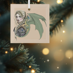 Elf-Krieger-Drache Fantasy Magisches Mittelalter P Ornament Aus Glas