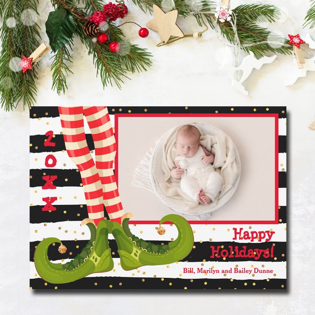 Elf Legs Christmas Foto Feiertagskarte (Elf legs Christmas holiday photo cards)