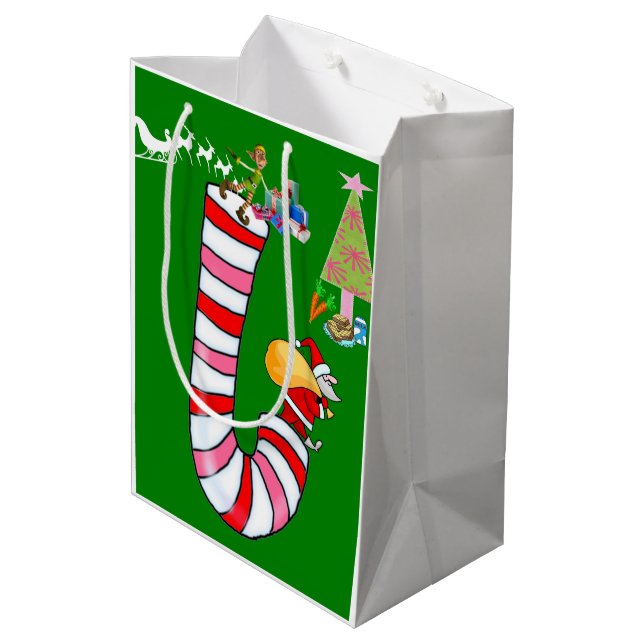 Elf Merry Christmas Gift Bags Mittlere Geschenktüte (Rückseite Schrägansicht)