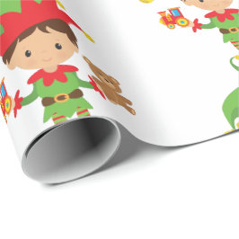 Elf mit Geschenken und weißem Hintergrund Geschenkpapier