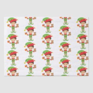 Elf mit Geschenken und weißem Hintergrund Seidenpapier
