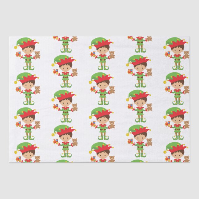 Elf mit Geschenken und weißem Hintergrund Seidenpapier (Vorderseite)