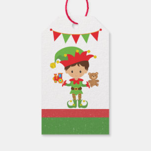 Elf mit Geschenken und weißem Hintergrund Wrapping Geschenkanhänger