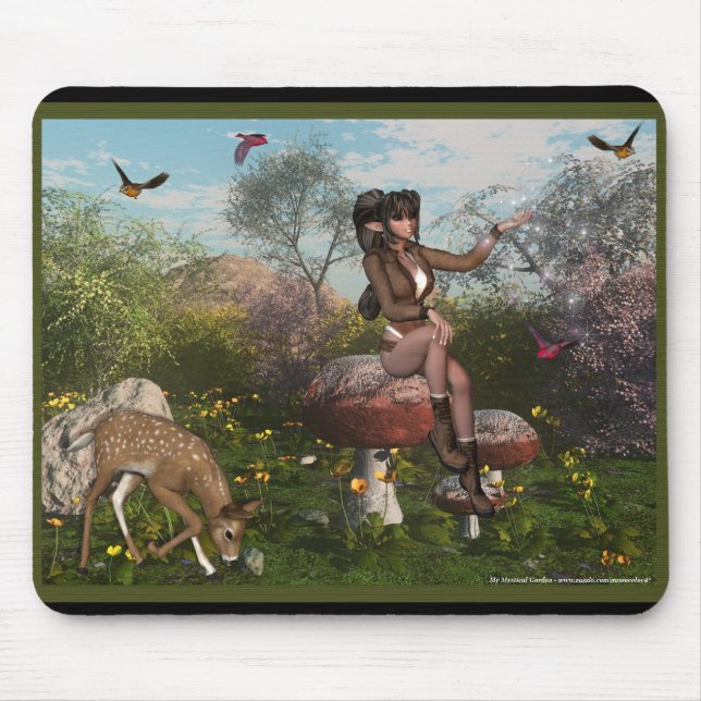 Elf mit Hirsch in Woods Fantasy Mousepad (Vorne)