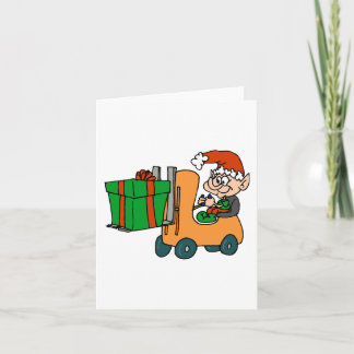 Elf mit Paket auf Gabelstapler Feiertagskarte