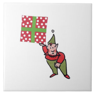 Elf mit Polk Dot Geschenk weiße große Keramik Kach Fliese