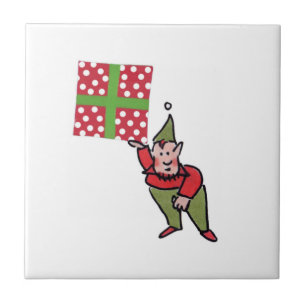 Elf mit Polk Dot Geschenk weiße kleine Keramik Kac Fliese