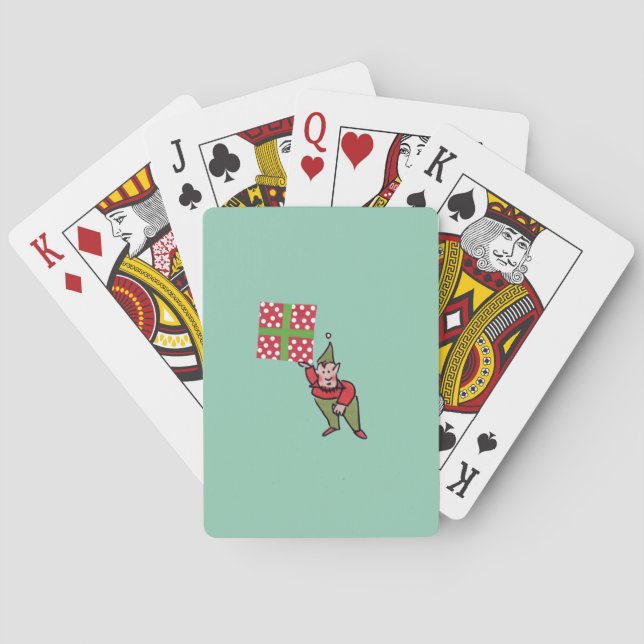 Elf mit Polka Dot Gift grüner Poker spielen Karten Spielkarten (Rückseite)