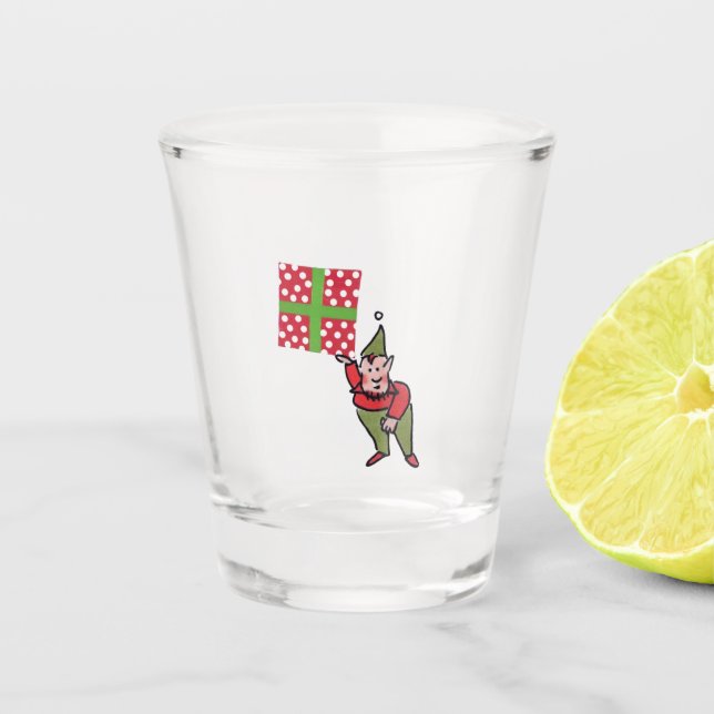 Elf mit Polka Dot Gift Klarglasscheibe Schnapsglas (Vorderseite)