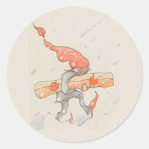 Elf mit Weihnachtsgeschenk, alte Illustration Runder Aufkleber