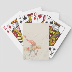 Elf mit Weihnachtsgeschenk, alte Illustration Spielkarten