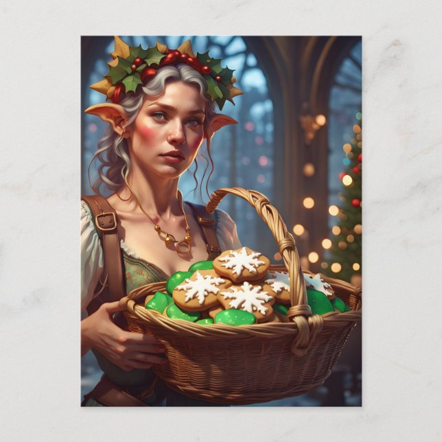 Elf mit Weihnachtskokken Feiertagspostkarte (Vorderseite)
