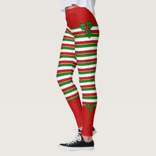 Elf Red Green Stripes Weihnachtskostüme Leggings