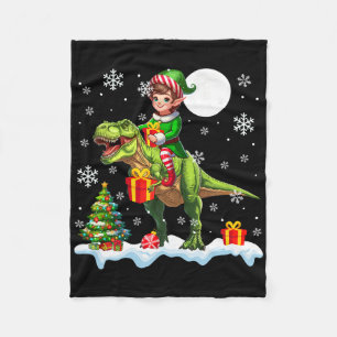 Elf Reitet T-Rex Weihnachtsbaum Bunte Lichter Lo Fleecedecke